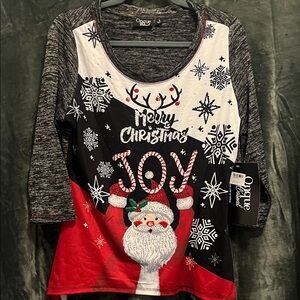 Onque Casuals Red and Black Santa Holiday Top